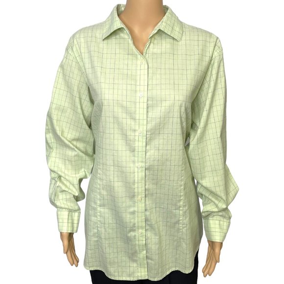 Dunbrooke Women's 2XL Button Up Light Green Checkered Long‎ Sleeve Blouse Shirt - Picture 1 of 11